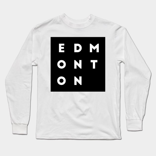 Edmonton | Black square, white letters | Canada Long Sleeve T-Shirt by Classical